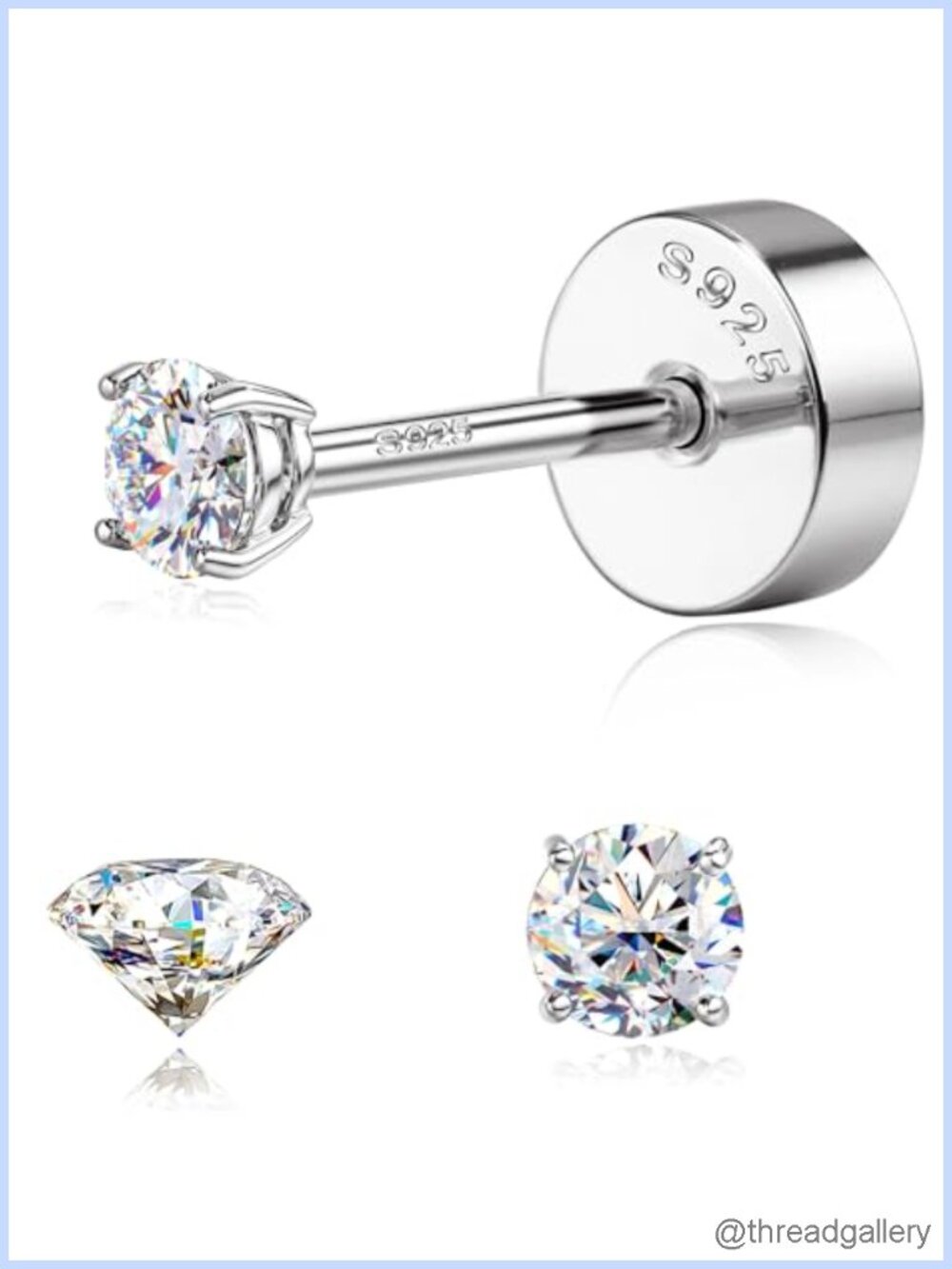 Moissanite Stud Earrings 925 Sterling Silver 14k White Gold Plated Screw Back
